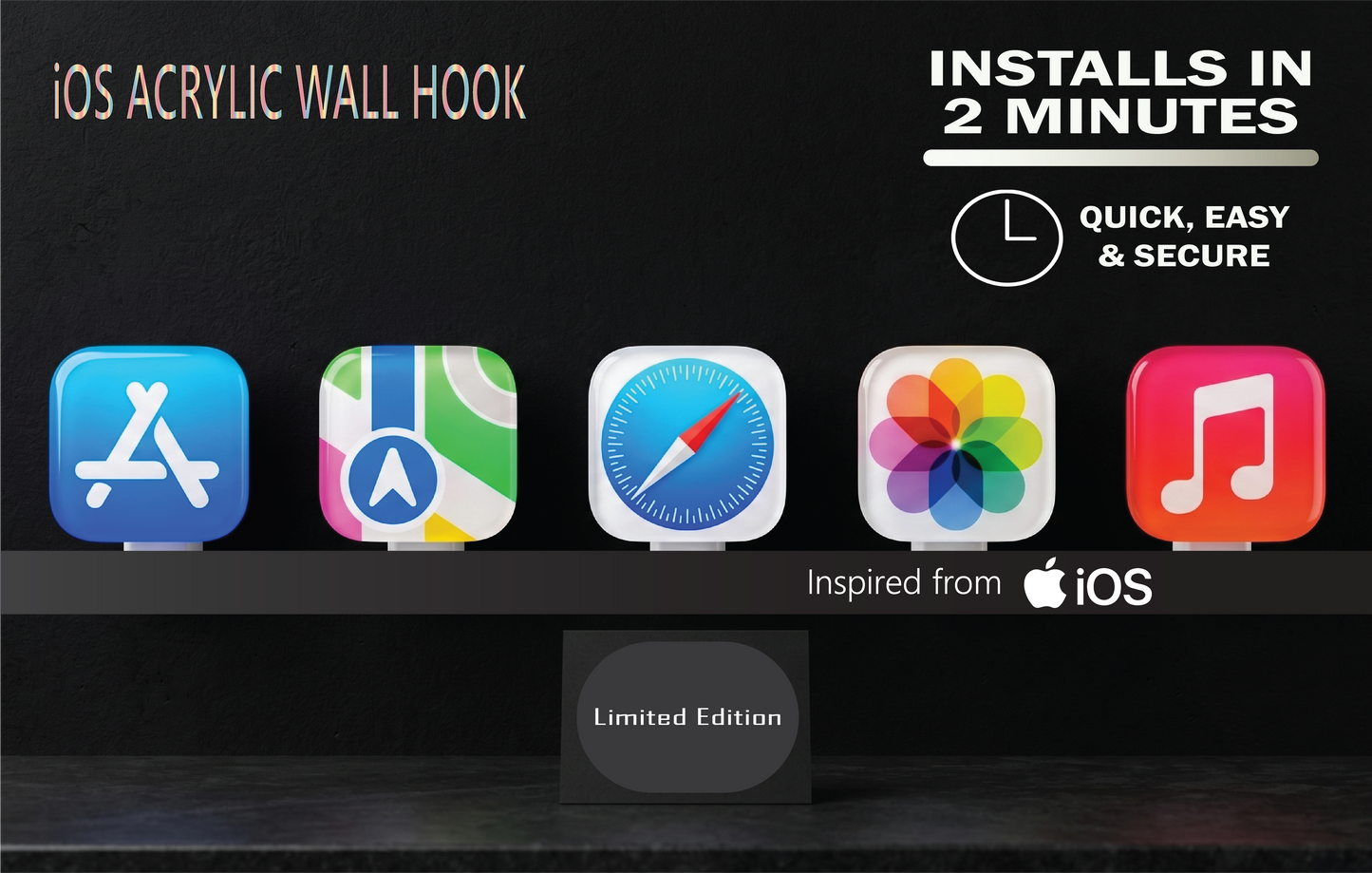 iOS Acrylic Wall Hook - Pack of 5
